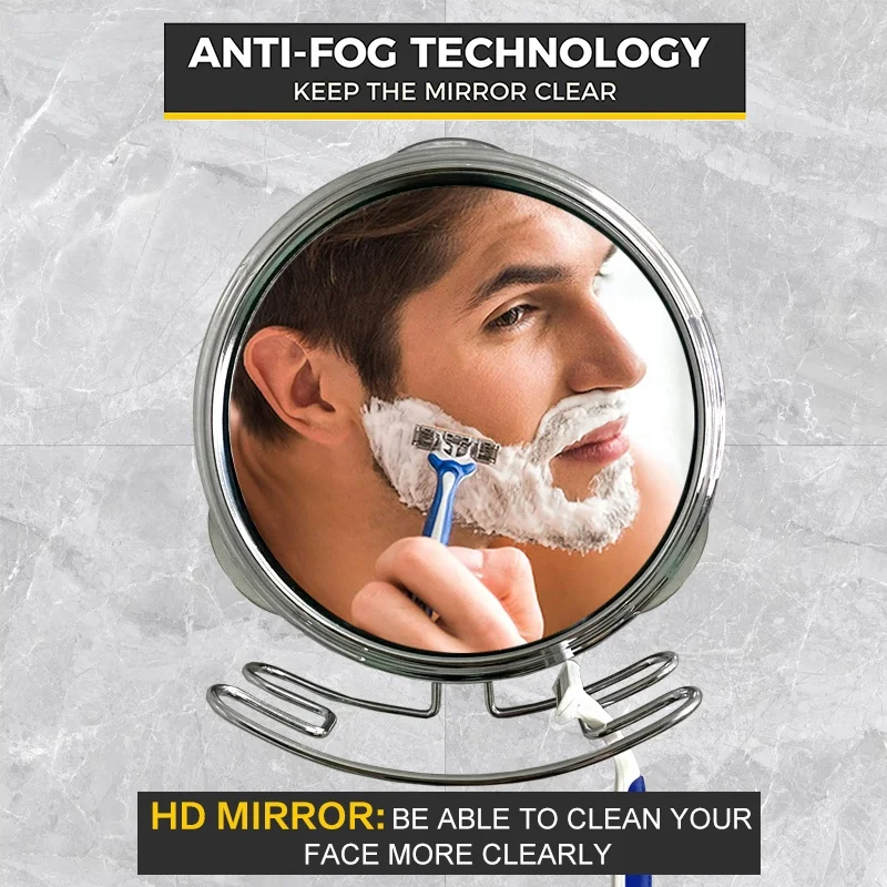 
HELI Fogless make up mirror with razor holder and Tool-Free Mount via suction cups chrome makeup mirror,shaving,table mirror 