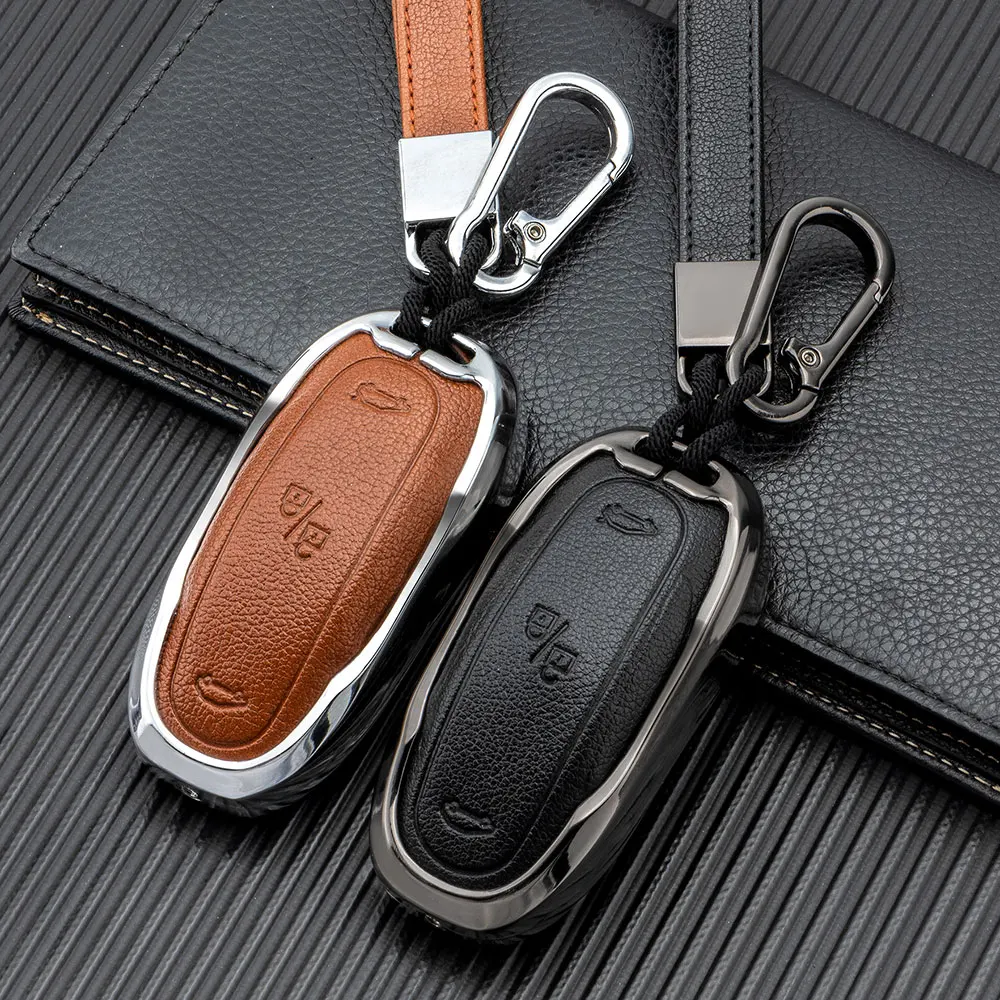 For Tesla Model X metal full protective car remote key fob case cover key holder