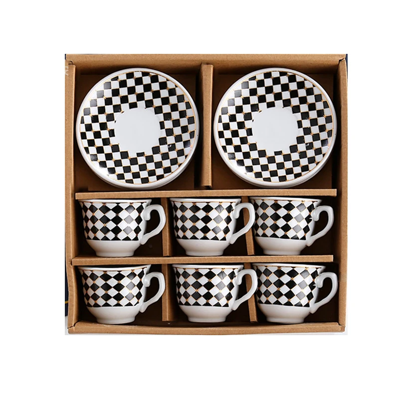 America Style Coffee Set Ceramic Plated Six Cups  Six Saucers Set Creative Dinnerware Ceramic Cup Gift Box Sets