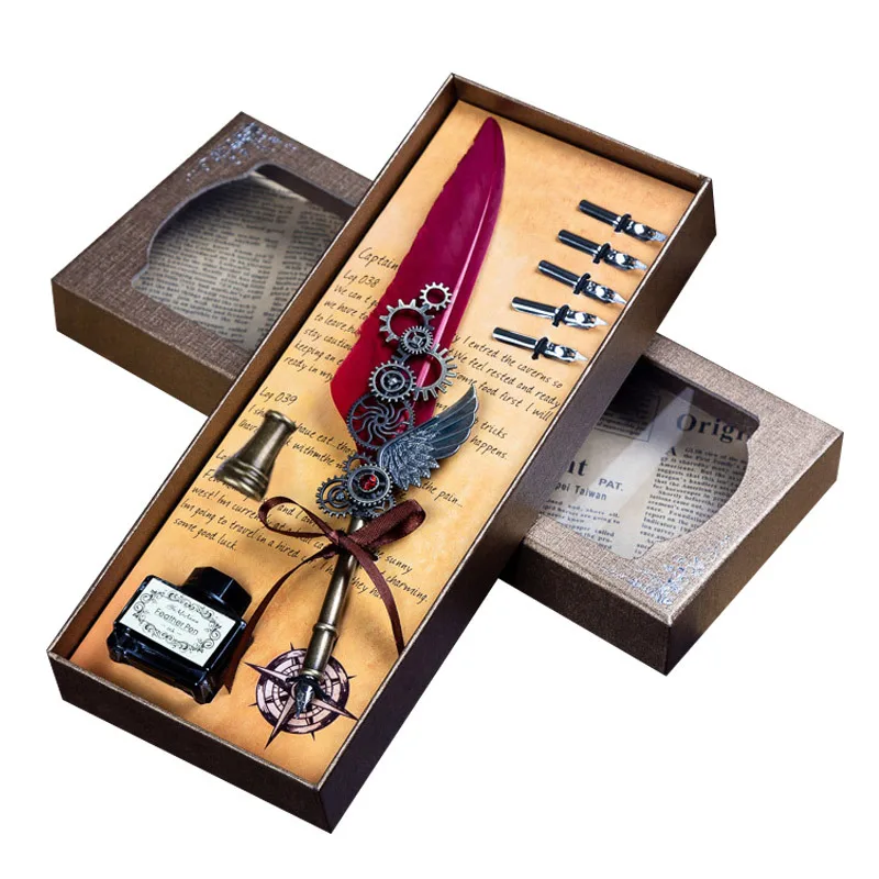 alloy nibs peacock feather retro plume fountain quill dip pen set for festival gifts