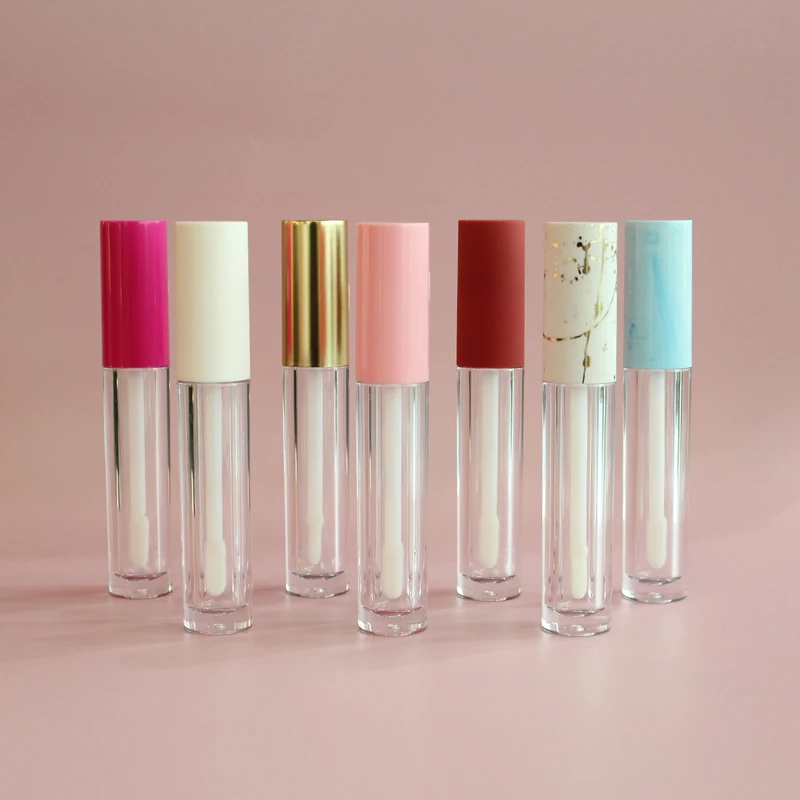 2021 custom  round white empty  lipgloss container creative pink lip gloss packaging tube with wand brush