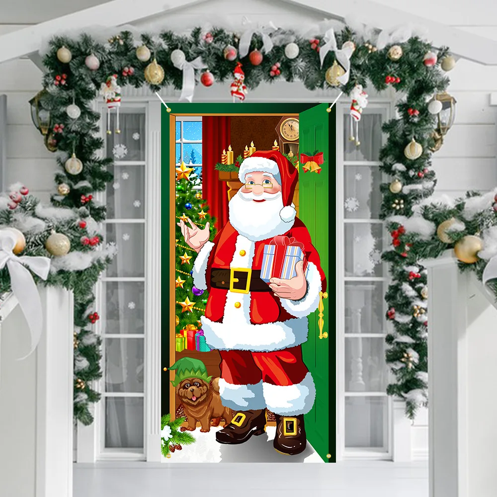 Christmas Door Cover Decoration Santa Claus Xmas Christmas Door Hanging Cover Banner Backdrop for Xmas Christmas Decorations