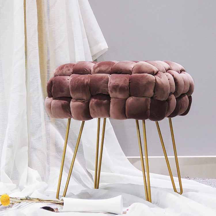 HStex living room chair furniture stool round shape sofa ottoman gold metal stool legs coffee table