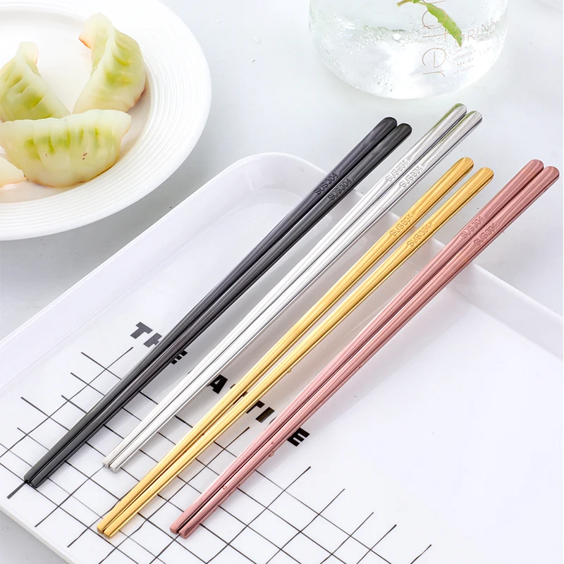 Wholesale Titanium Custom Chopsticks 18/8 304 Stainless Steel Japanese Korean Chopsticks for Sushi