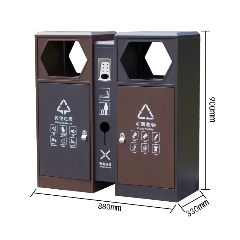 Garden public area double bin general waste and recycling metal bin