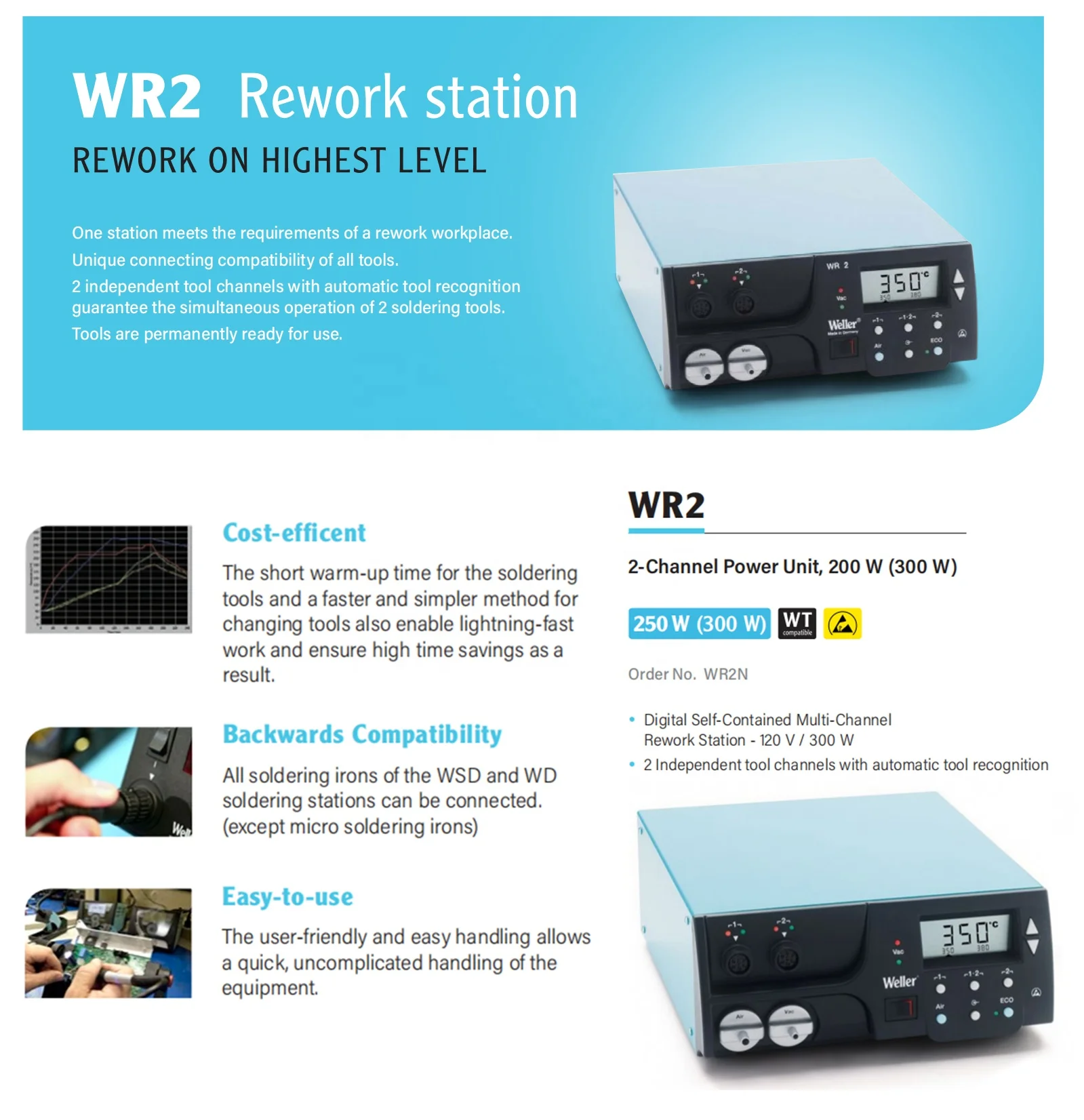 Weller WR2002 300W Professional Rework Soldering Station Includes Desoldering and Soldering