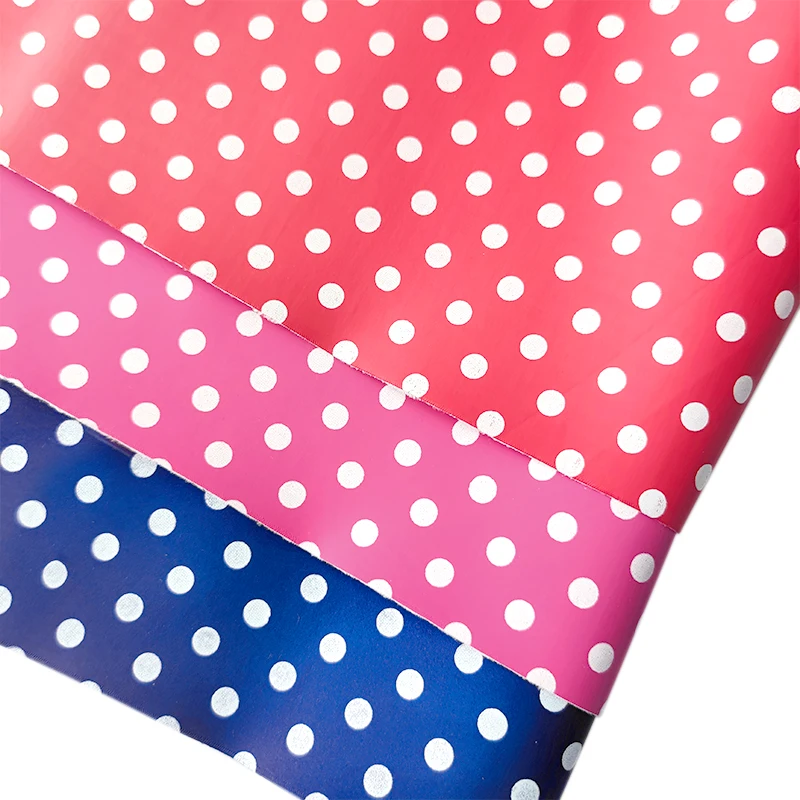 White Dot Pattern Printed Artificial Upholstery Fabric Matte Color PU Decorative Synthetic Leather For Bag/Bow/Shoe DIY Craft