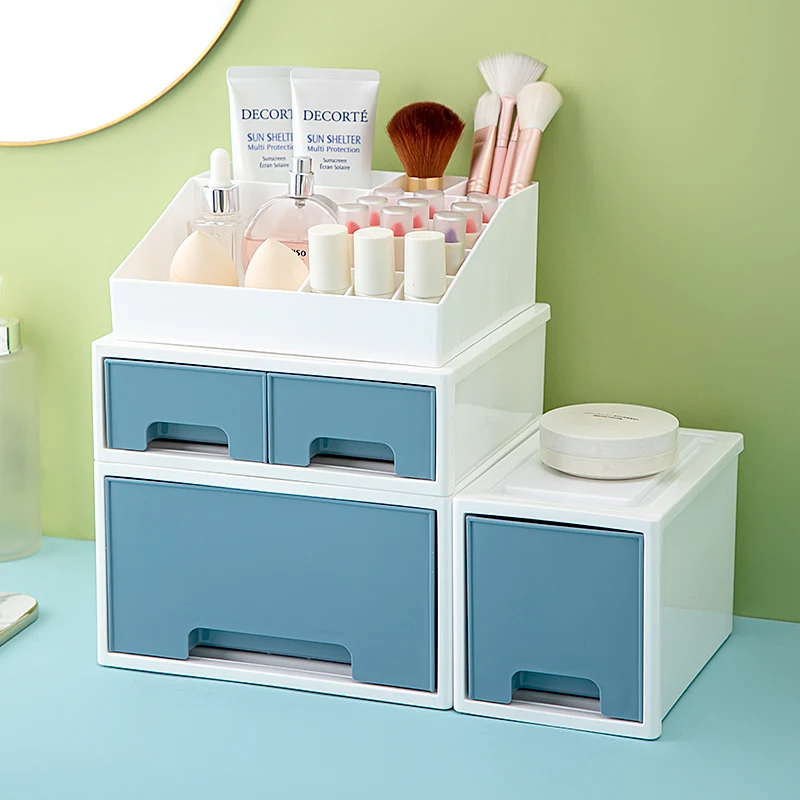 Desktop Cosmetic Drawer Storage Box Organizer Makeup Popular Jewelry Stackable Storage Drawers European Storage Drawers Plastic