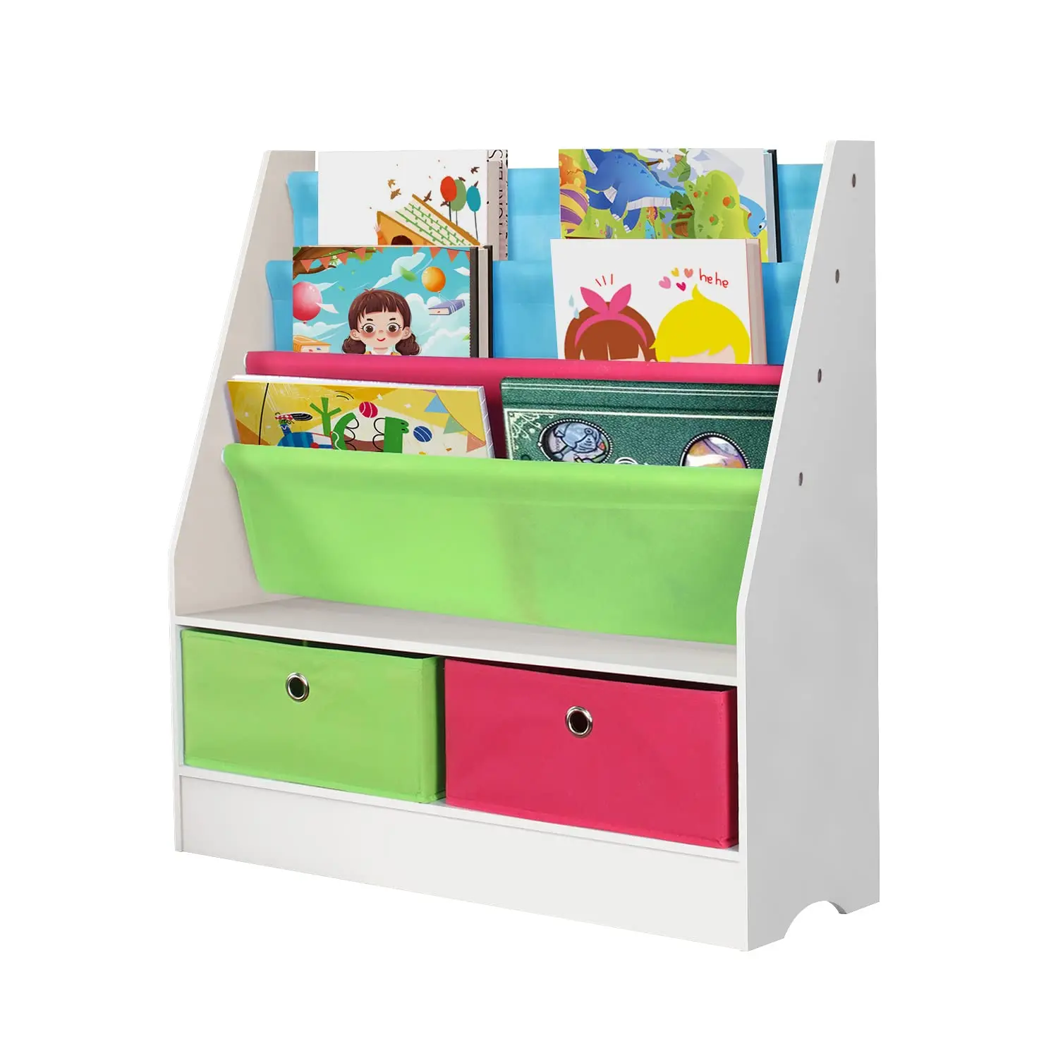 Kids Bookcase Children toddler bookshelf Wooden and Fabric Baby Book Rack with Toy Storage Box Child bookshelf wood for kids
