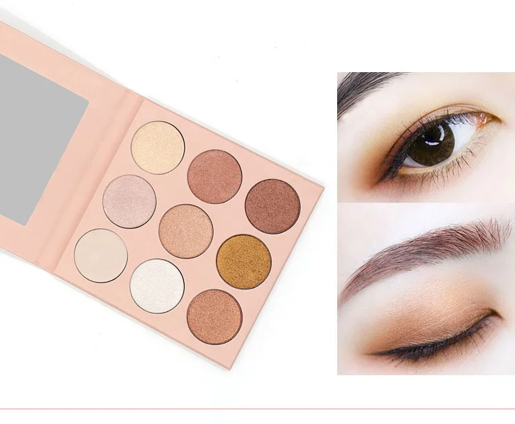 9 Pan Rose Gold White Eyeshadow Palette Party High Metallic Glitter Highlighter Makeup Palette With Mirror