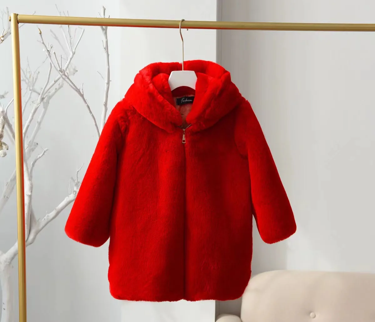 Wholesale Winter Warm bear ear  Clothing Kids Girl hooded Overcoat Jacket Faux Fur Toddler Baby Loose Coats