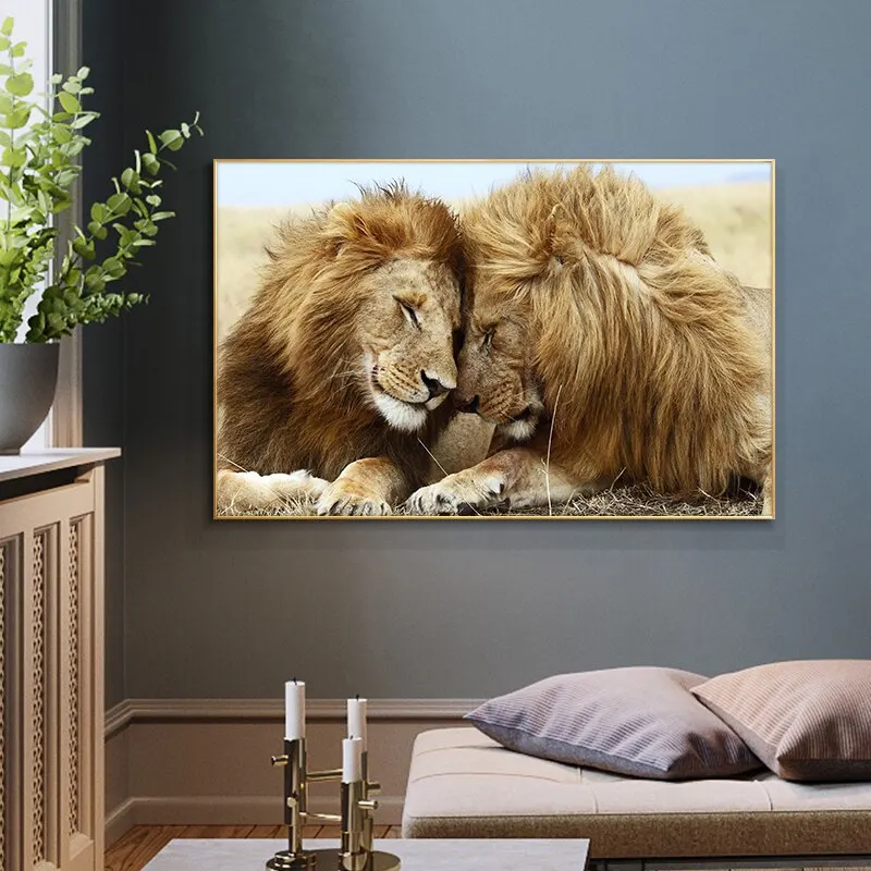 Customization Lions Head to Head Canvas Art Painting Posters and Prints Scandinavian Wall Art Picture for Modern Living Room De