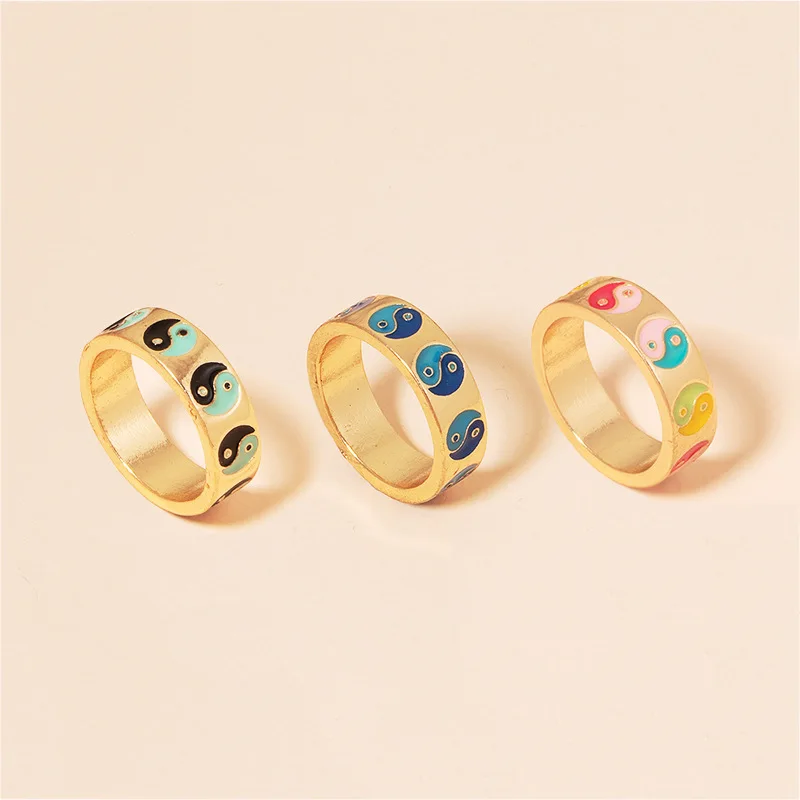 Korea  Retro Gold Plated Oil Drop Balance Tai Chi Rings Classical Chinese Traditional Style Yin And Yang Men Rings