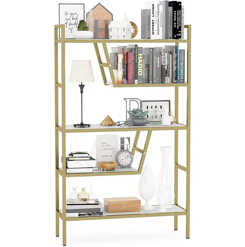 Factory Direct Sale Book Shelf Storage Display Golden Frame Open Shelf Bookcase Display Shelves