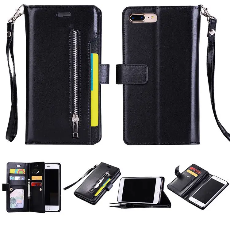 2023 new ideas PU leather multifunctional zipper pocketk cardholder mobileiphone 8 plus case wallet