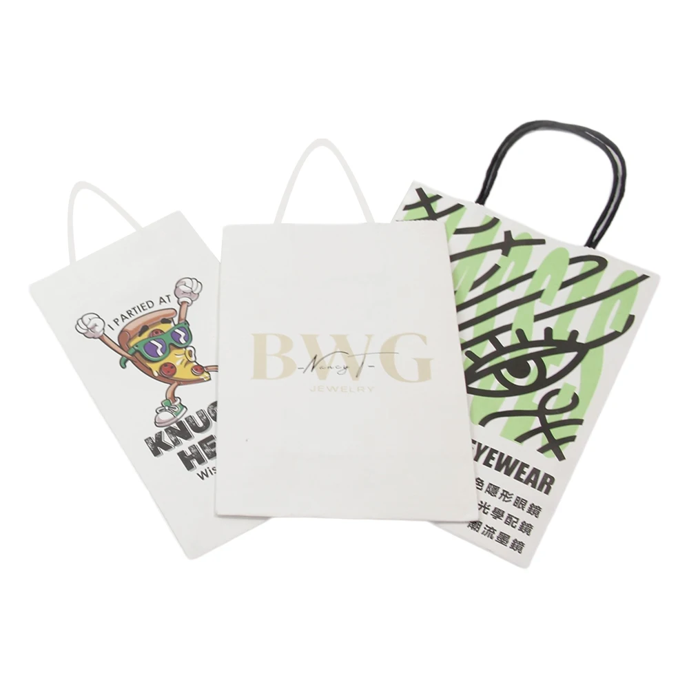 Best Price White kraft brand logo Personalized customizable size eyeglasses Shopping Product with handle glasses paper bag