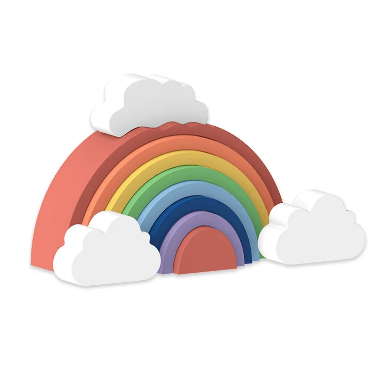 2021 New 100% Food Grade Approval Bpa Free Rainbow Teether Stacking Toy Rainbow Baby Teething Silicone Toys For Infant Newborn
