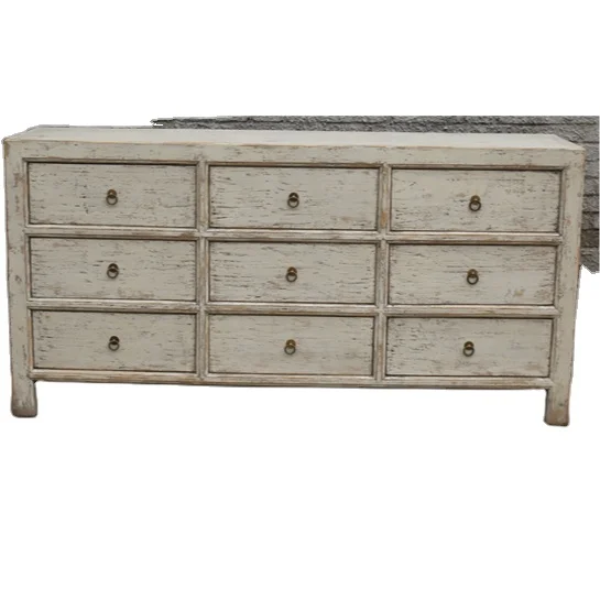 antique shabby chic white nine drawer chest sideboard  dry lacquer living room furniture kitchen furniture