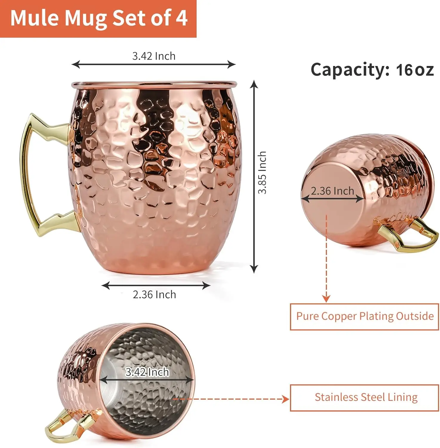 Durable Stainless Steel Round Hammered Rose Gold Classic Mule Cup for Beer