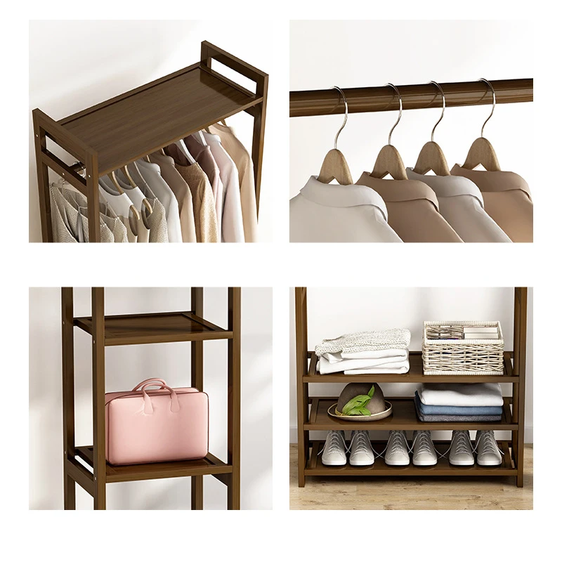 Living Room Modern Bamboo Clothes Hanger Rack Home Bedroom Hat Coat Clothes Storage Hanger Stand Shelves