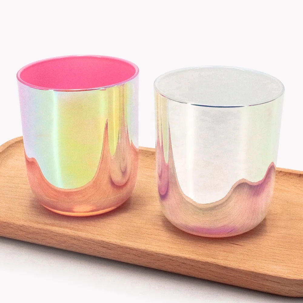 FENGJUN Luxury Iridescent Candle Jar Unique Holographic Glass Candle Holder candles jars with lid