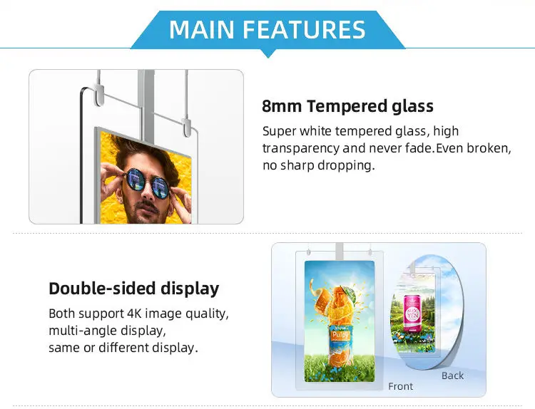 32 43 55 inch Hanging Lcd Dual Sided Touch Screens Ceiling Advertising Player Digital Signage and Displays