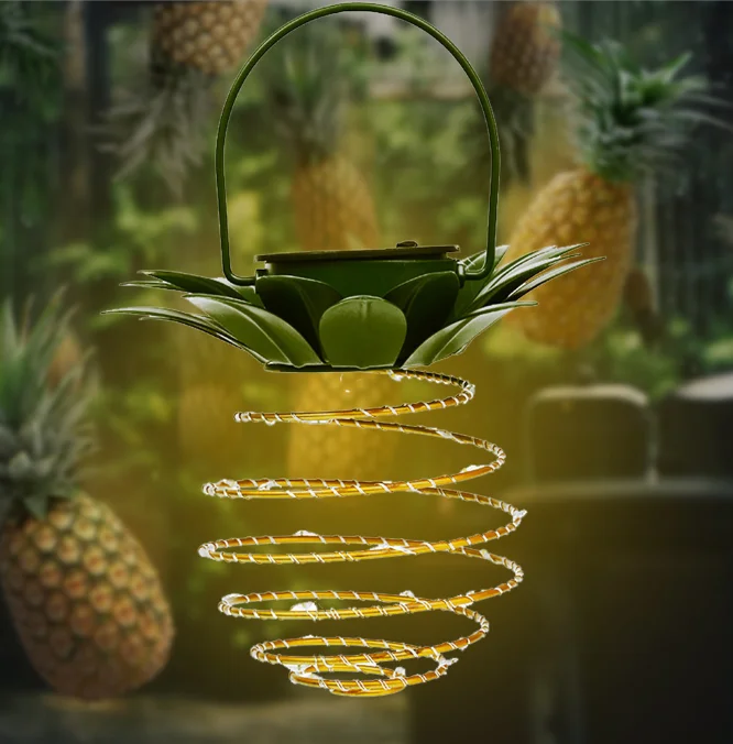Wedding Decoration Hanging Lamp Outdoor Solar Power Pineapple Lights Waterproof Solar Led Light Metal Pineapple Lantern for Gard