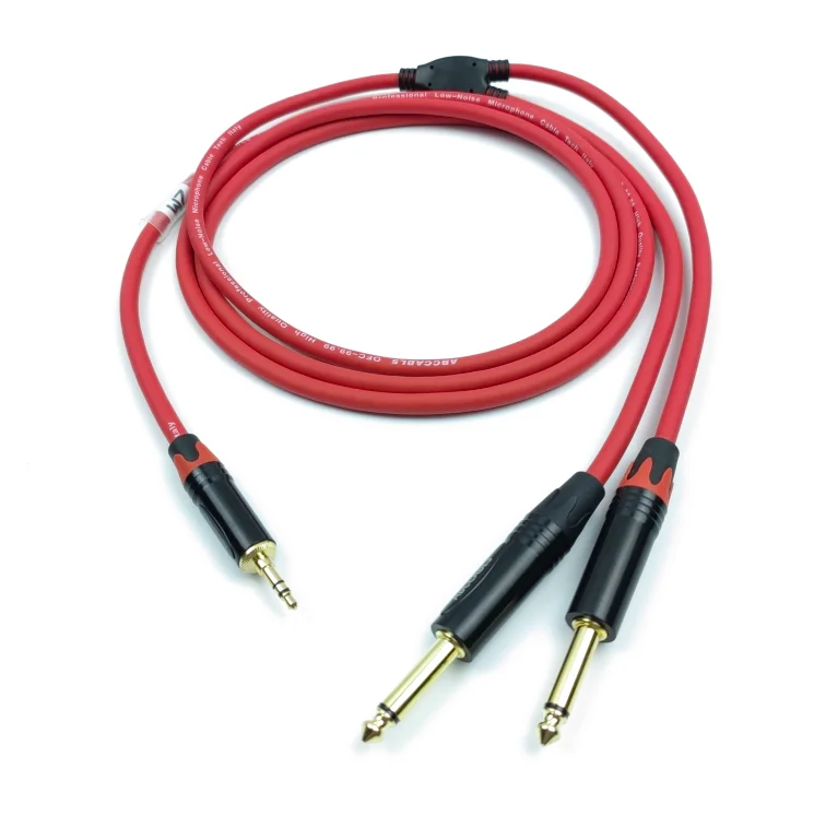 3.5mm 1/8 inch TRS Dual 6.35 1/4 TS Audio Cable 2m Y-Splitter RCA Adapter OFC Gold Plated Connector Speakers Microphones