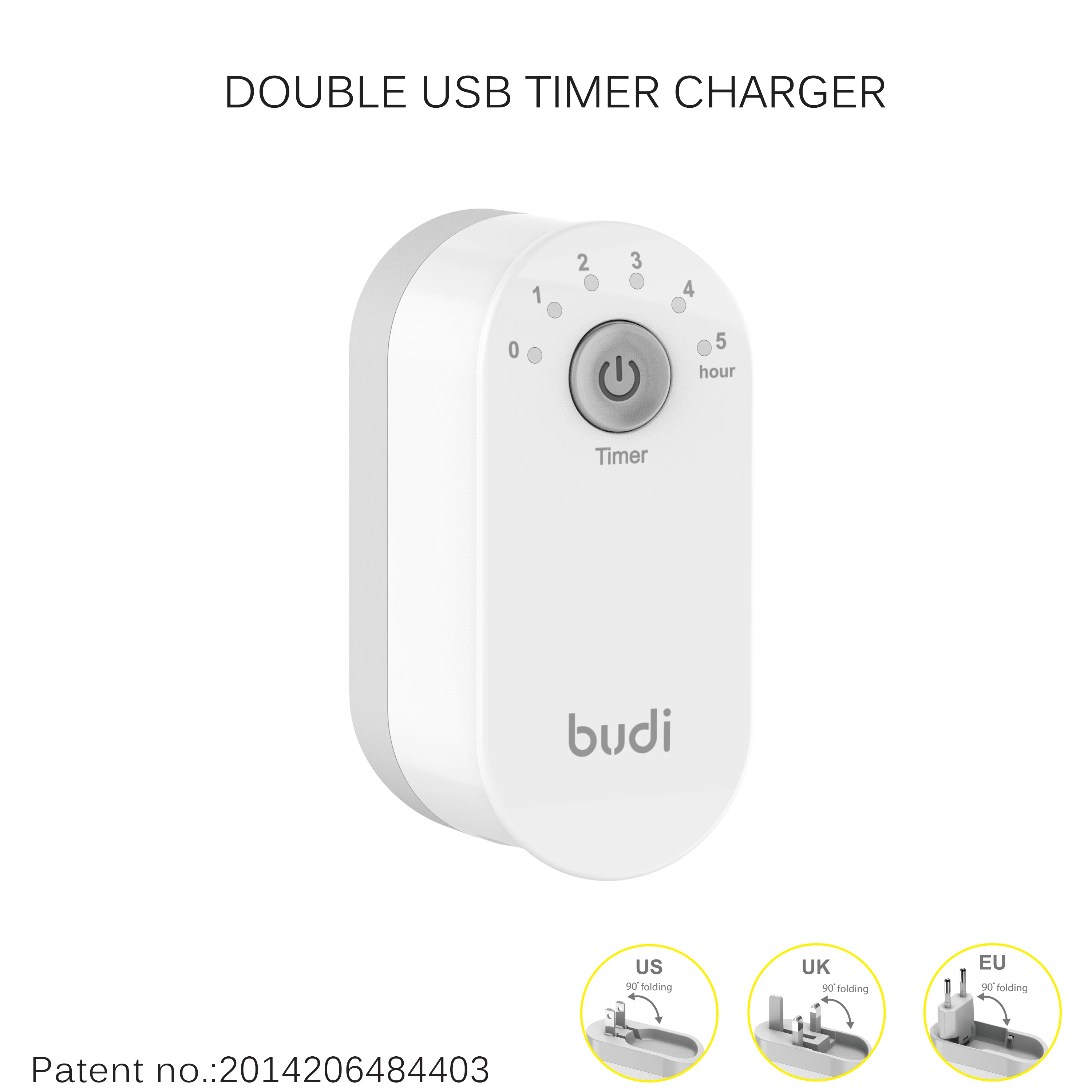 budi/oem new arrival dc timer switch charger fast mobile charger foldable plug with 2 usb timer charger