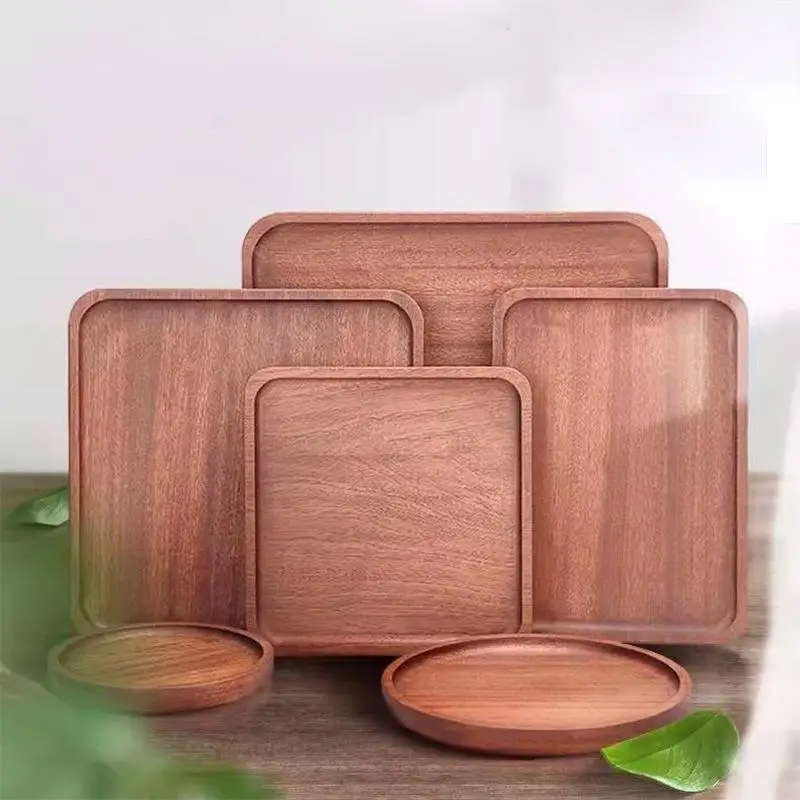 Factory hot selling bamboo and wooden tray rolling tray wood food plate acacia wood tray