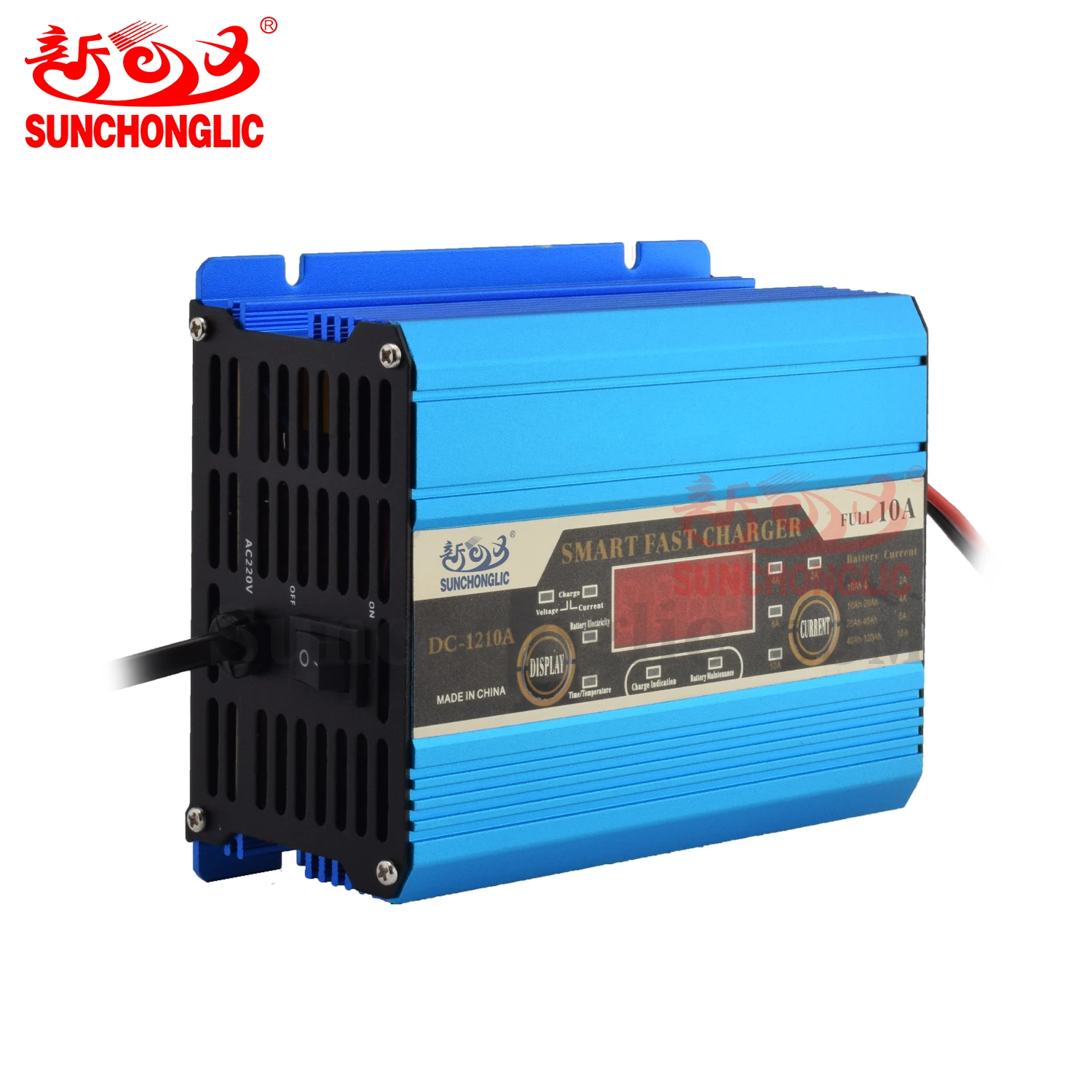 Sunchonglic LED display 12 volt 10 amp 12v 10A three phase automatic lead acid car battery charger