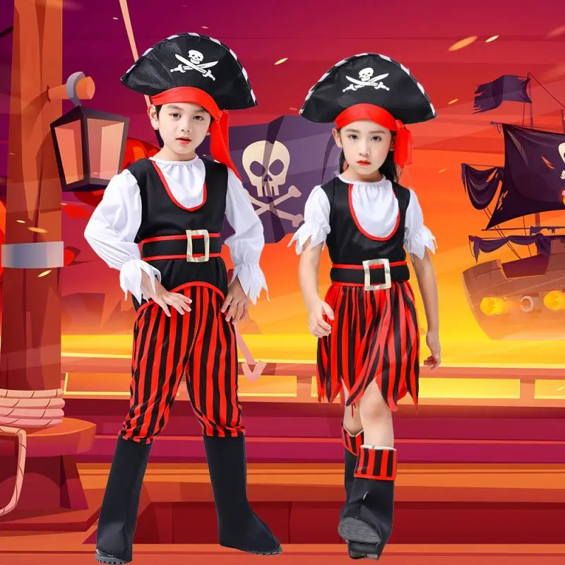 Fancy Dress Halloween Carnival Theme Party Child Caribbean Captain Pirate Costume Cosplay For Boys Girls