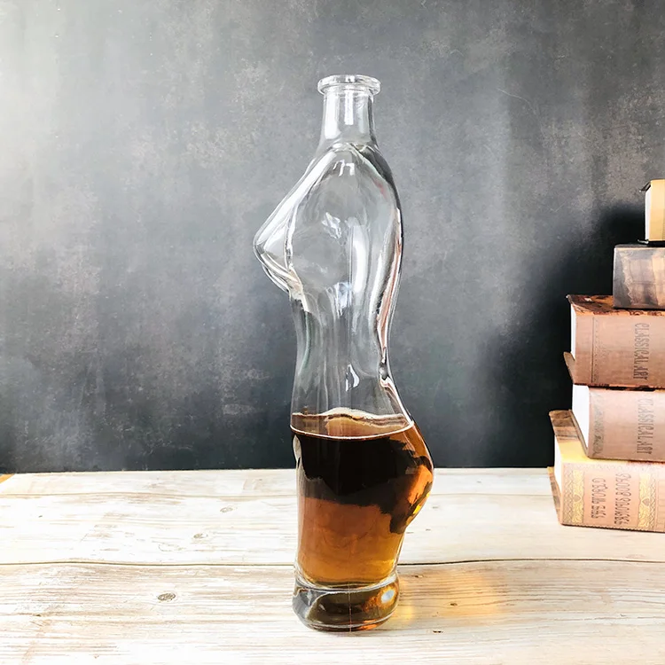 Woman Shape 750ml Glass Rum Wine Bottle for Liquor