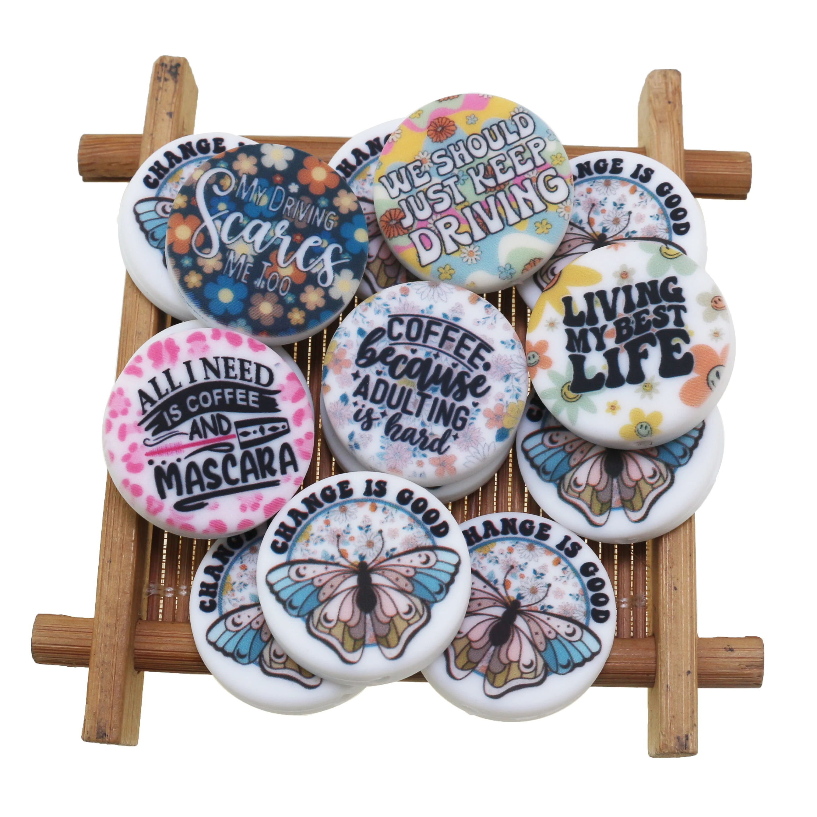 New Arrival Round Square  Free Samples Customized Logo Printing Silicone Beads Focal For Jewelry Bracelets Pen Making Baby Toys