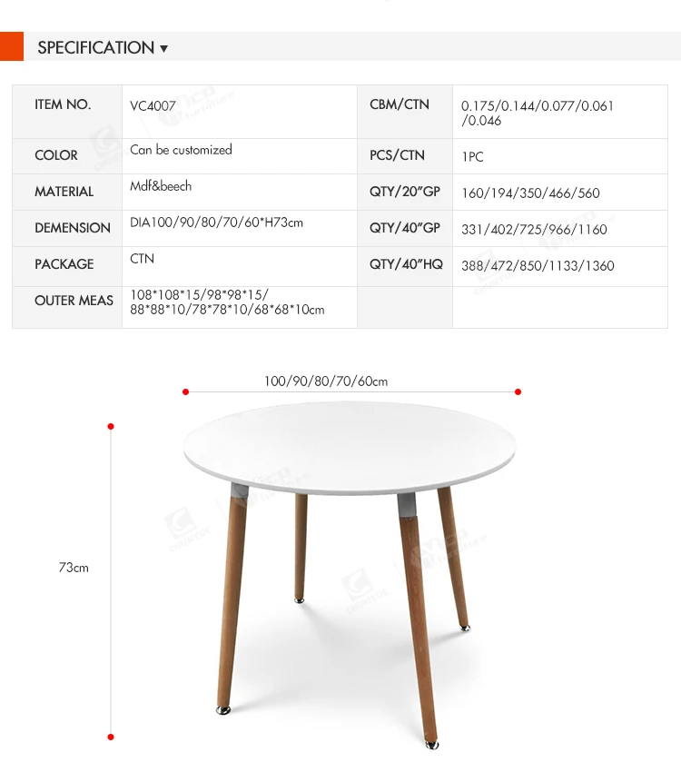 Nordic round wood table white wood dining table for kitchen
