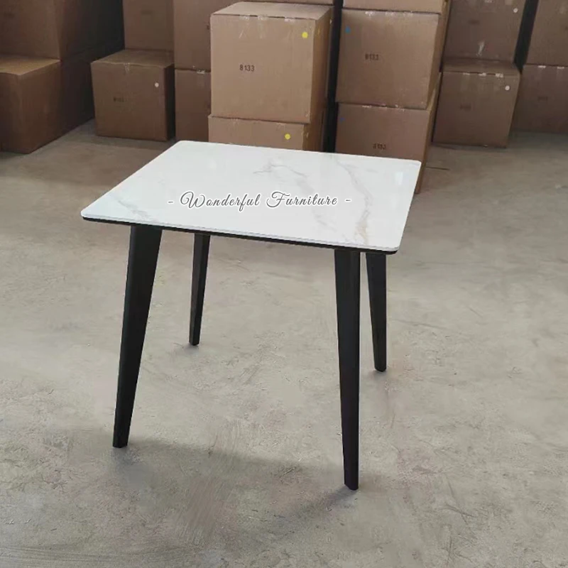 Оптовая продажа квадратная каменная пластина железные ножки стола простой дизайн дешевый черный каркасный стол