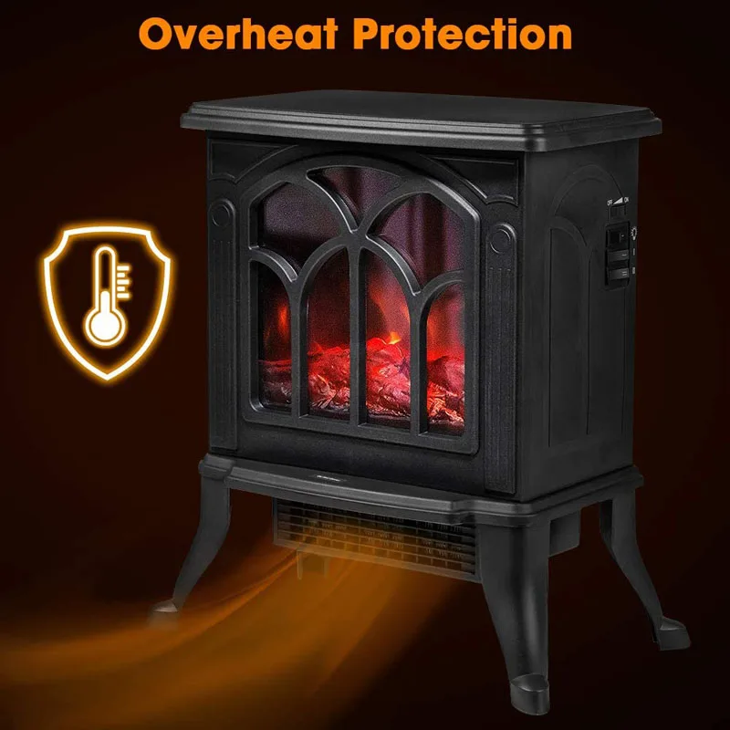 Portable Electric Fireplace Heater Stoves with 3D Realistic Flame Effect, 1500W Freestanding Stove Heater Thermostat