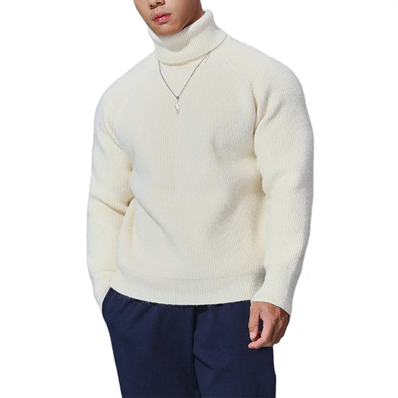 Custom Mens Turtleneck Sweater Solid Color Knitted Sweater Autumn Winter Slim Long Sleeve Bottoming Shirt For Men