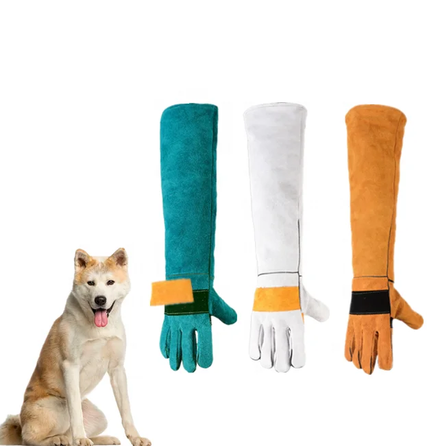 Customized Thickened cowhide leather 45cm60cm anti cat scratch dog bite gloves for training