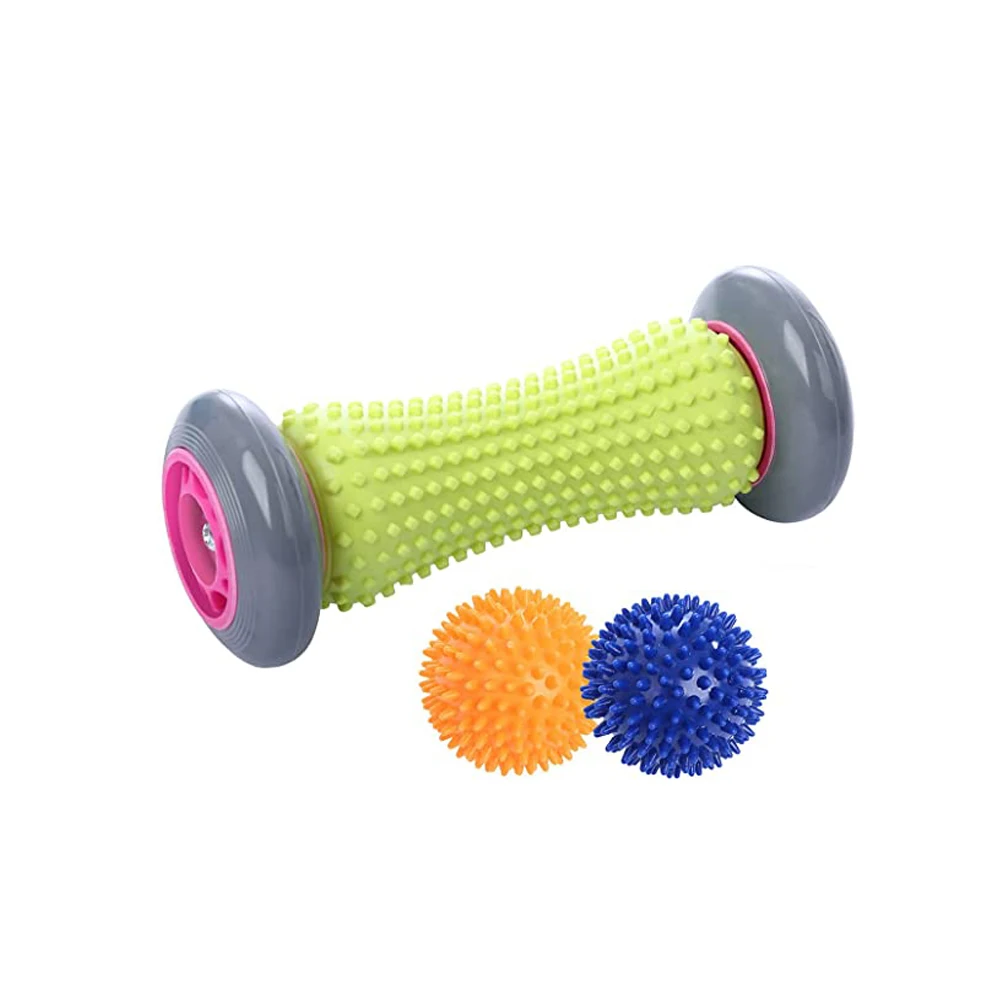 Relax Foot Back Leg Hand Tight Muscle massage tool set 1 Roller and 2 Spiky Balls Massager for Deep Tissue Acupresssure