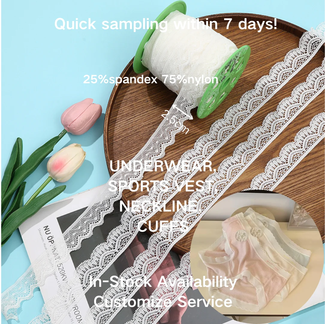 XHJ9710 Stock Lace Manufacturer Nylon Spandex French Lace 2.5 cm  Knitted Elastic Lace trim for Underwear