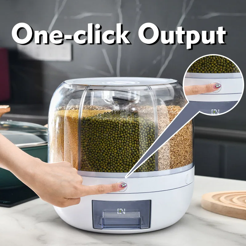 home storage organization 6-compartment Holder Grain rice storage container Rotating Food rice Dispenser