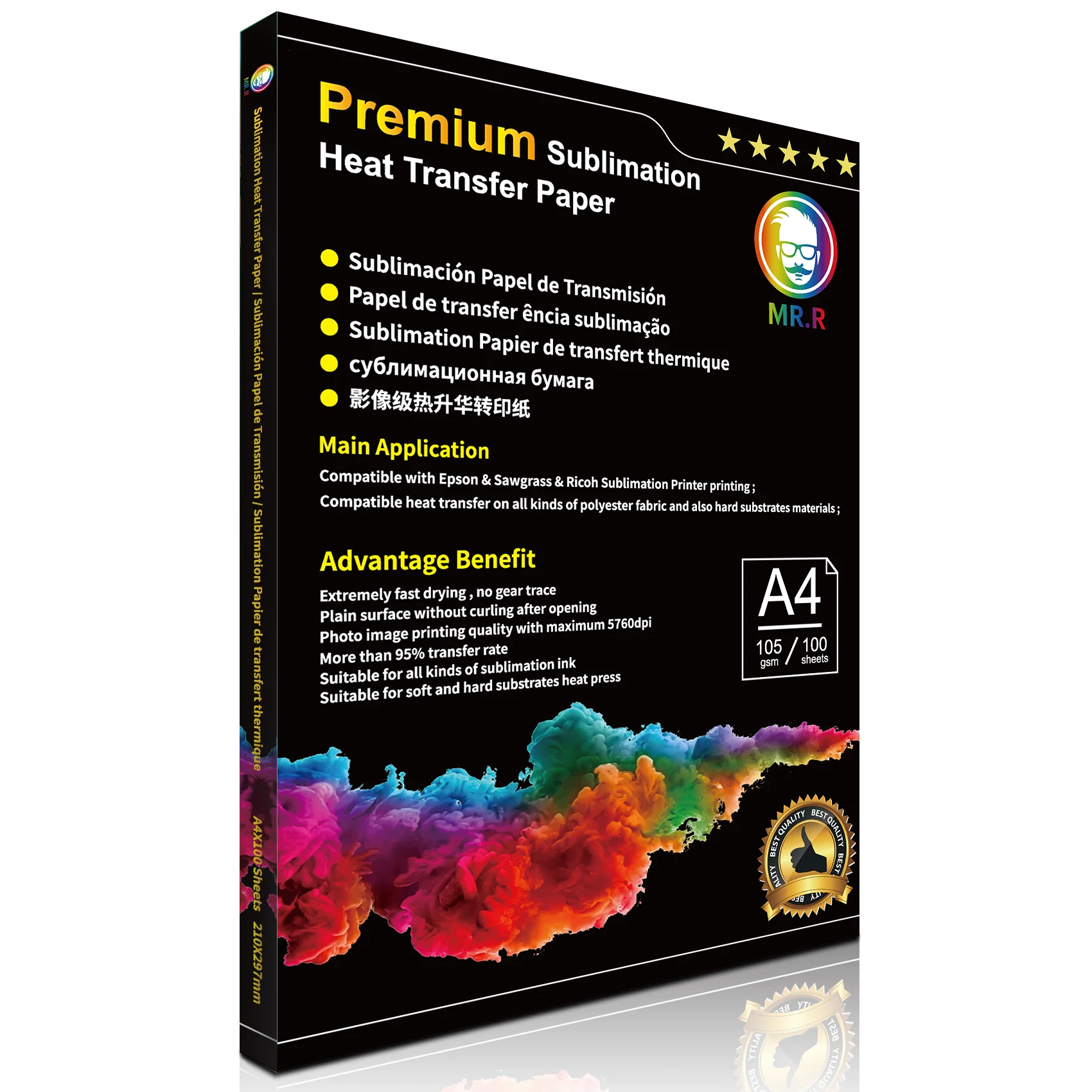 MR.R Sublimation Heat Transfer Paper 105gsm A4 210 x 297mm Pack of 100 Sheets Compatible with EPSON SAWGRASS Sublimation Printer