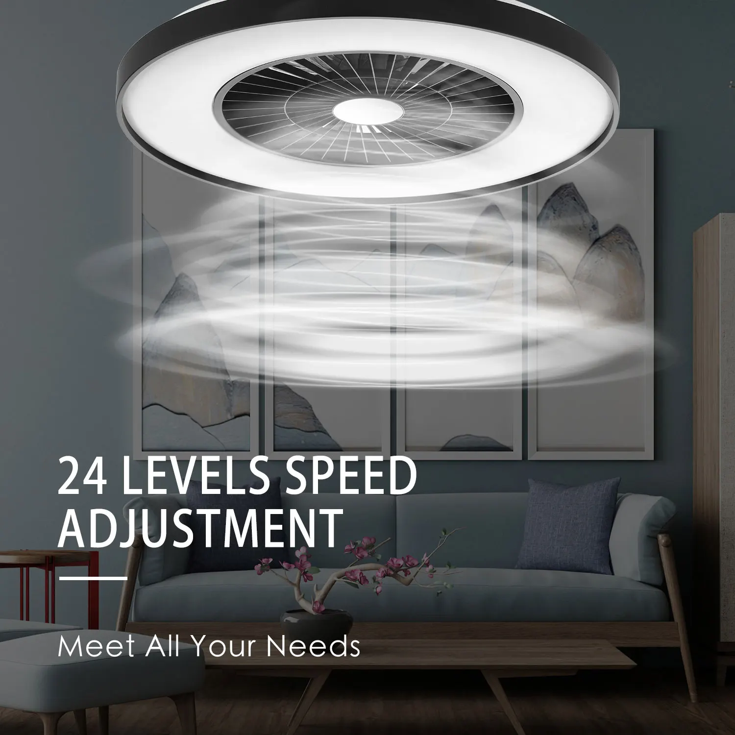 New Product High Quality Black Painting Led Residential TuYa Smart Control Ceiling Fan With Lights and Remote for home