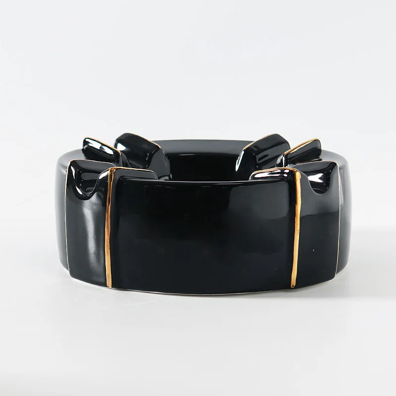 Custom Logo Home Office Hotel Luxury Gold Rim Porcelain Cigarette Ash Tray Large Ceramic Cigar Ashtray