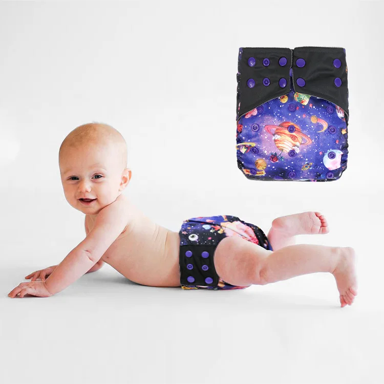 New Customized Reusable Leak Proof Washable Double Rows Snap Square Tab AI2 Cloth Diaper With Bamboo Charcoal