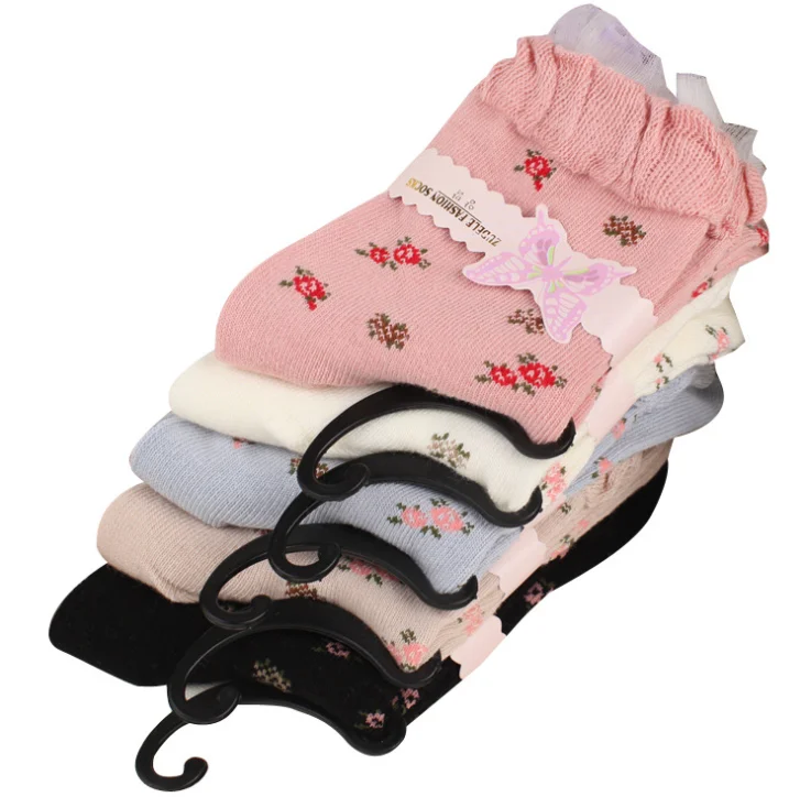 models double layer lace bubble mouth small floral cotton tube socks hot sale flower pattern middle tube sock for girls