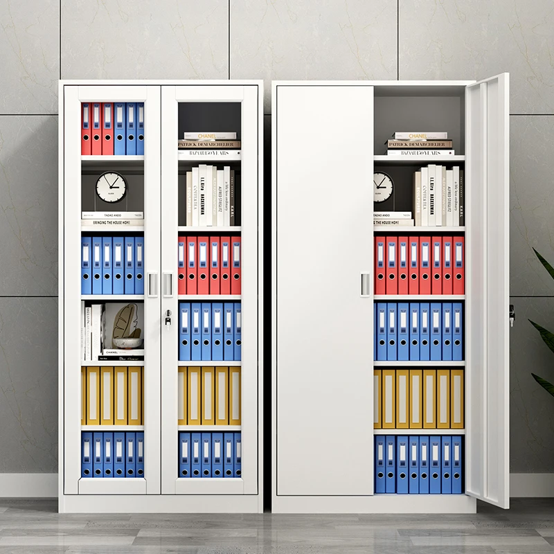 Двухдверный стальной шкаф со стеклянными дверями офисный металлический шкаф для хранения