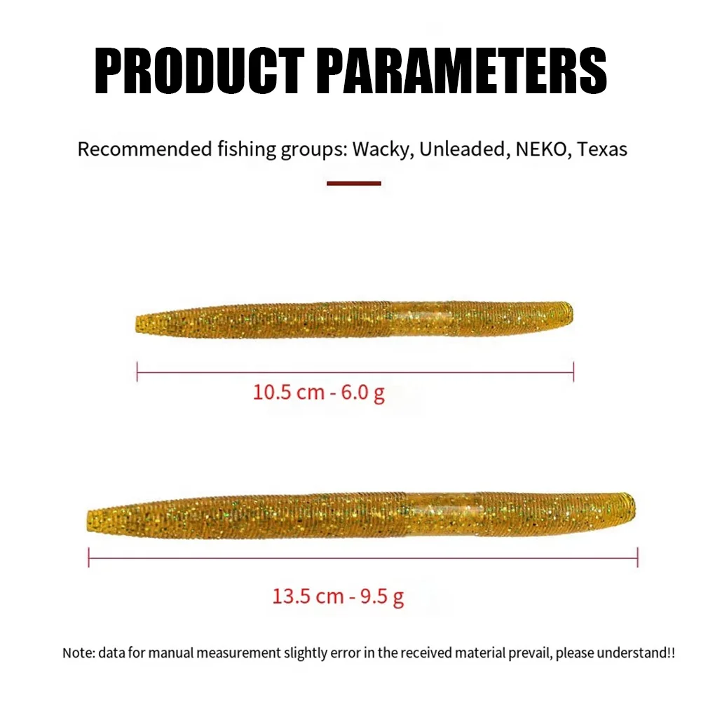 Tcoedm Bass Soft 3inch 4 inch Silicon Worm Lures Stick Senko Worm Fishing Lure