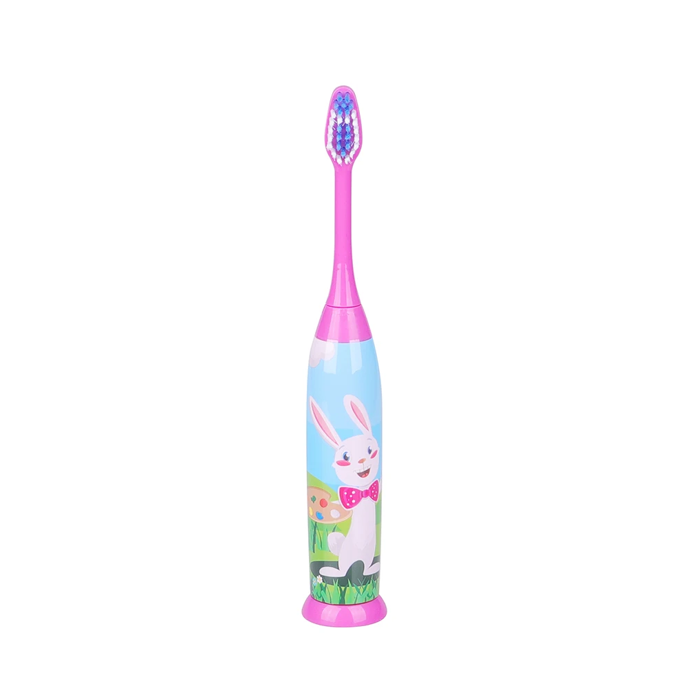 IPX7 Level Cartoon Decorated Slim Handle Soft Polished Bristle Vibrating Children Battery Powered Toothbrush